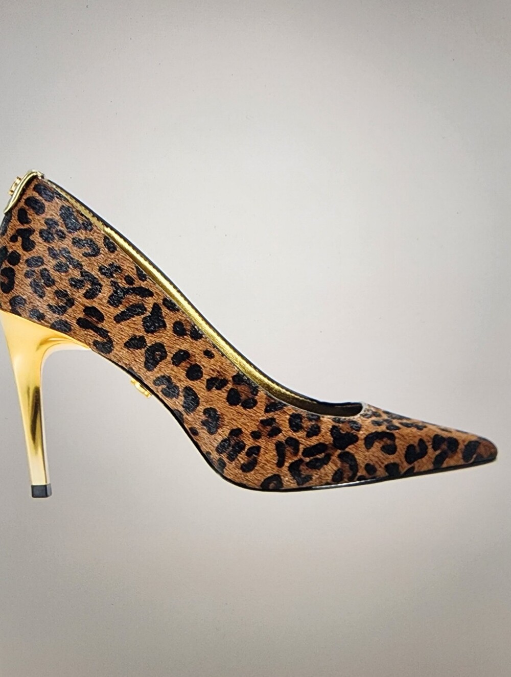 Donna Karan Leopard Print Pointed Pump with Gold Stiletto